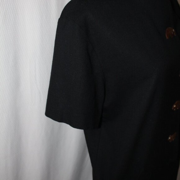 Evan-Picone Dress South Pacific BLACK Shell Animal Buttons Shift 8 VINTAGE - Picture 10 of 15